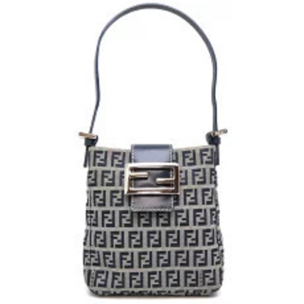 Fendi Mamma Pouch Clutch Handbag Denim Zucca Navy Blue